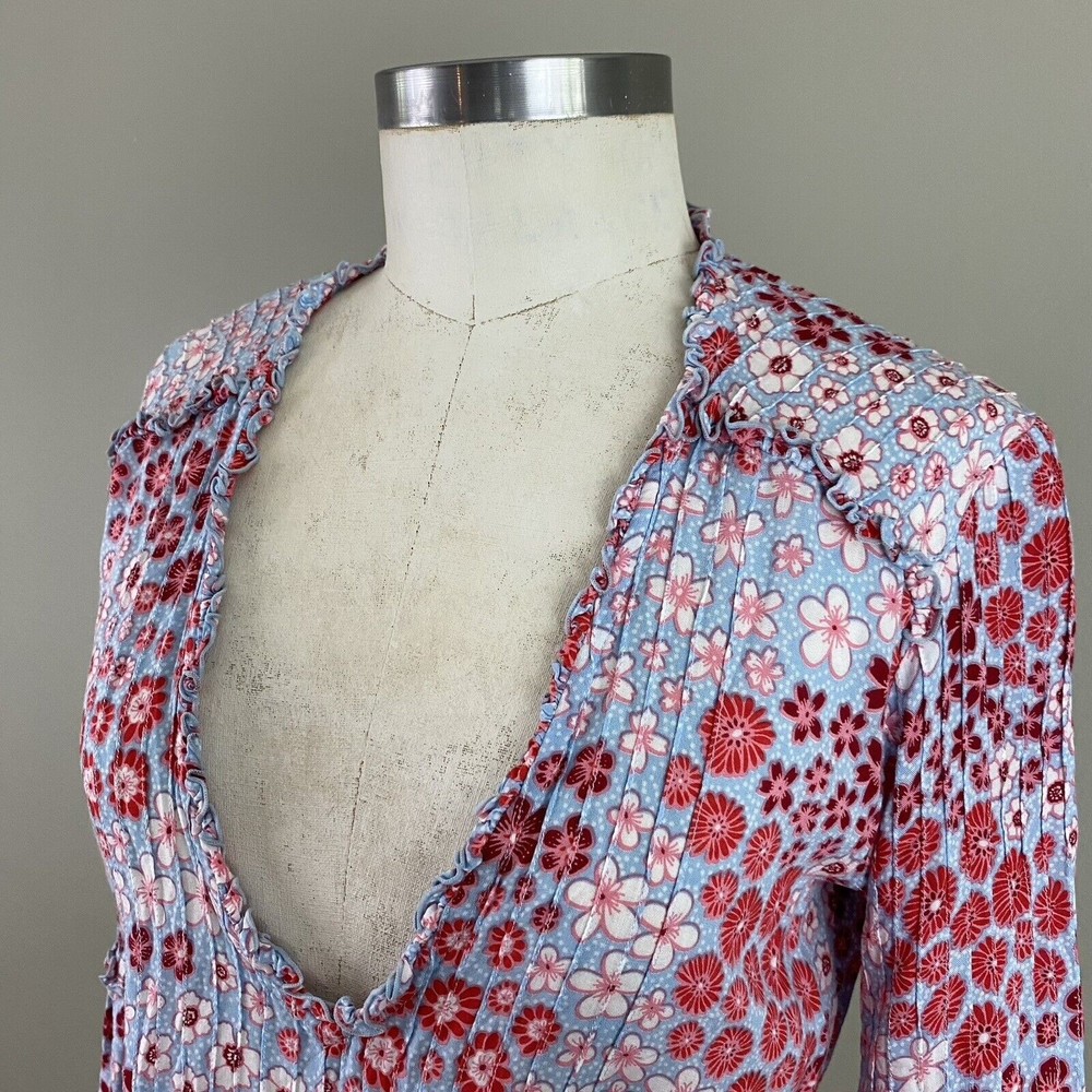 Poupette St Barth $430 Womens Floral Mini Dress XS Blue Rayon V-Neck Beach Boho - Picture 3 of 11